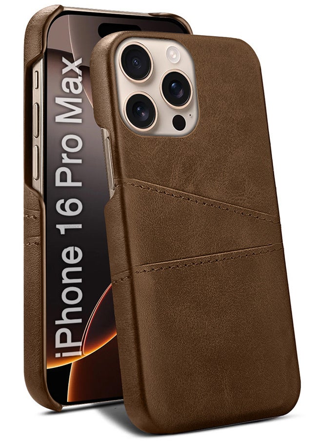 CATANES iPhone 16 Pro Max Case Cover Leather with Card Holder for Men Women Phone Case - Brown  - Image 3
