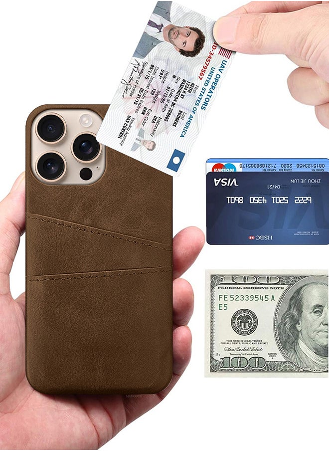 CATANES iPhone 16 Pro Max Case Cover Leather with Card Holder for Men Women Phone Case - Brown  - Image 4