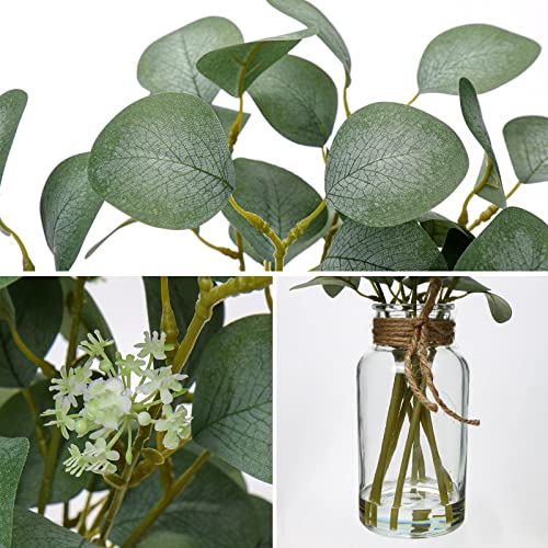 Briful Artificial Eucalyptus Stems in Glass Vase with Faux Water, 14" Fake Plant Eucalyptus Leaves for Home Bathroom Office Farmhouse Wedding Centerpiece Décor - Image 5