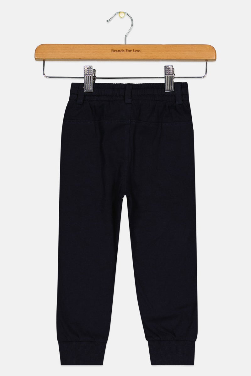 Fox Toddlers Boy Solid Drawstring Sweatpants, Dark Navy - Image 2