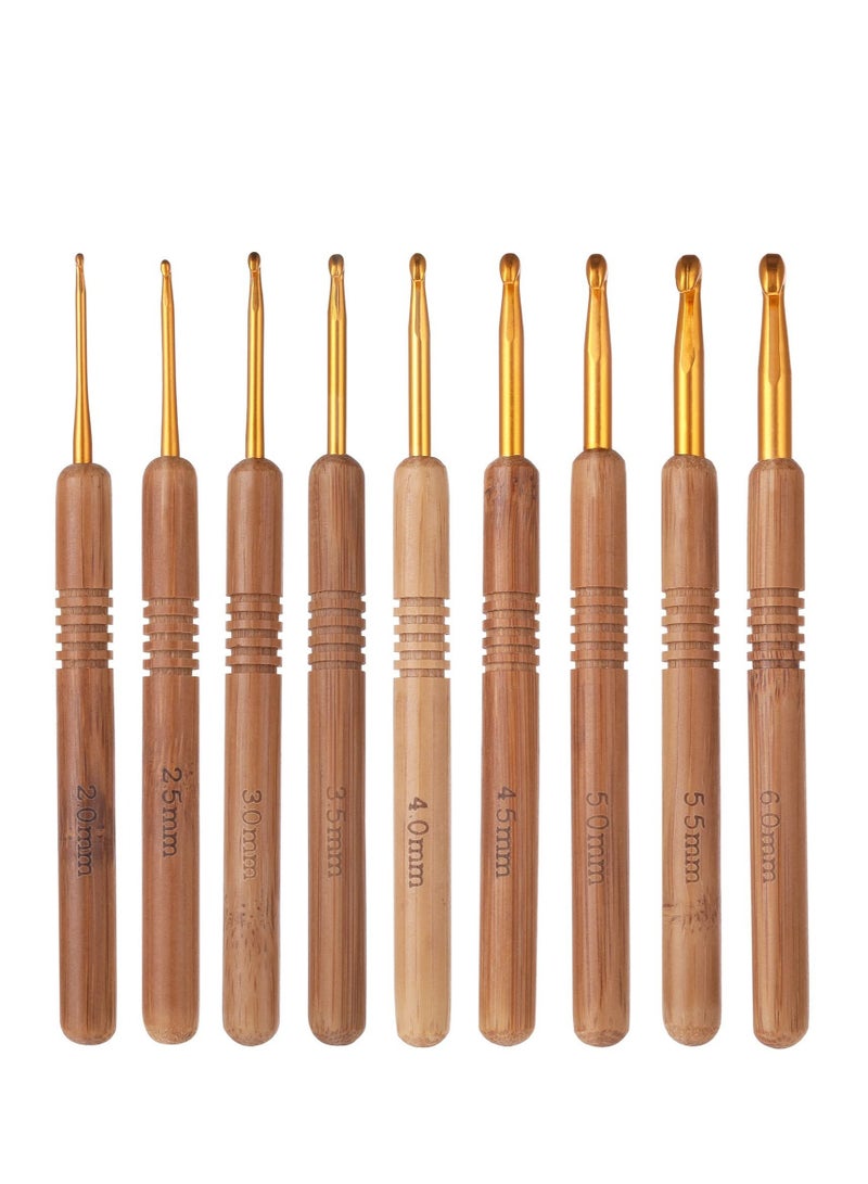 Crochet Hooks Set, 9 Pieces 2.0-6.0mm Size Crochet Needles, with Bamboo Handles Hooks Knitting Needles Set, Ergonomic Crochet Hooks, for Beginners Knitter Enthusiasts - Image 1