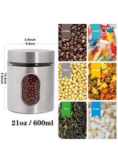 TOMSHOO Stainless Steel Food Storage Canister Sets,Set of 4 Airtight Sugar Coffee Tea Candy Storage Jars 600ml  - Image 2