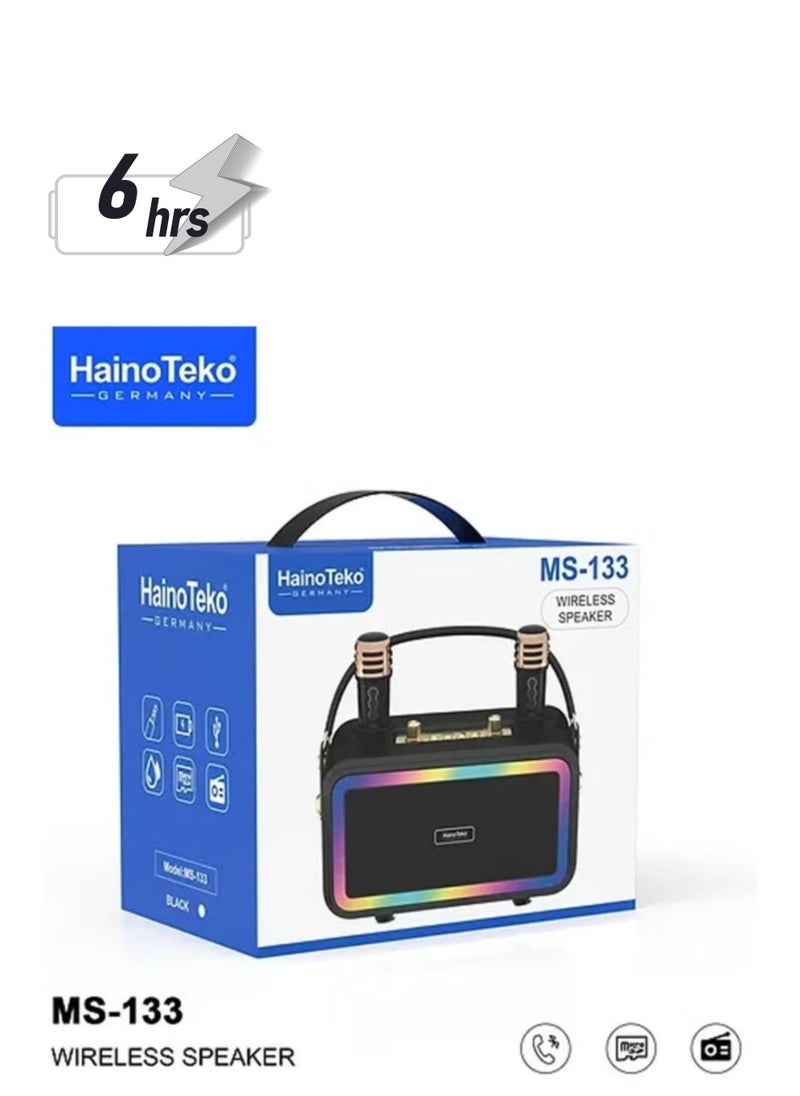 Haino Teko MS133 Portable Bluetooth Wireless Speaker with 2 Wireless Mics – High-Quality Sound, Rechargeable, Ideal for Parties, Karaoke, Outdoor Use  - Image 1