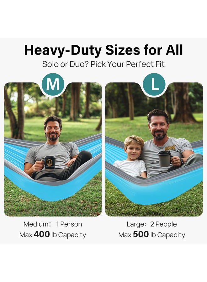 Kootek Camping Hammock Single Portable Hammocks Camping Accessories for Outdoor, Indoor, Backpacking, Travel, Beach, Backyard, Patio, Hiking, Sky Blue & Grey - Image 2