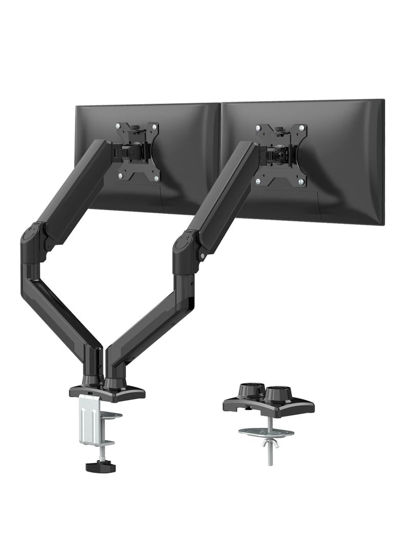 ELTRAZONE Dual Monitor Mount Stand, Adjustable Monitor Stand, Articulating Gas Spring Monitor Arm, Monitor Desk Mount with Clamp and Grommet Base - Fits 13 to 32 Inch Computer Monitors  - Image 1