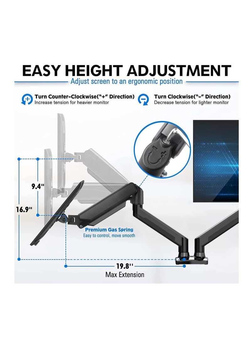 ELTRAZONE Dual Monitor Mount Stand, Adjustable Monitor Stand, Articulating Gas Spring Monitor Arm, Monitor Desk Mount with Clamp and Grommet Base - Fits 13 to 32 Inch Computer Monitors  - Image 5