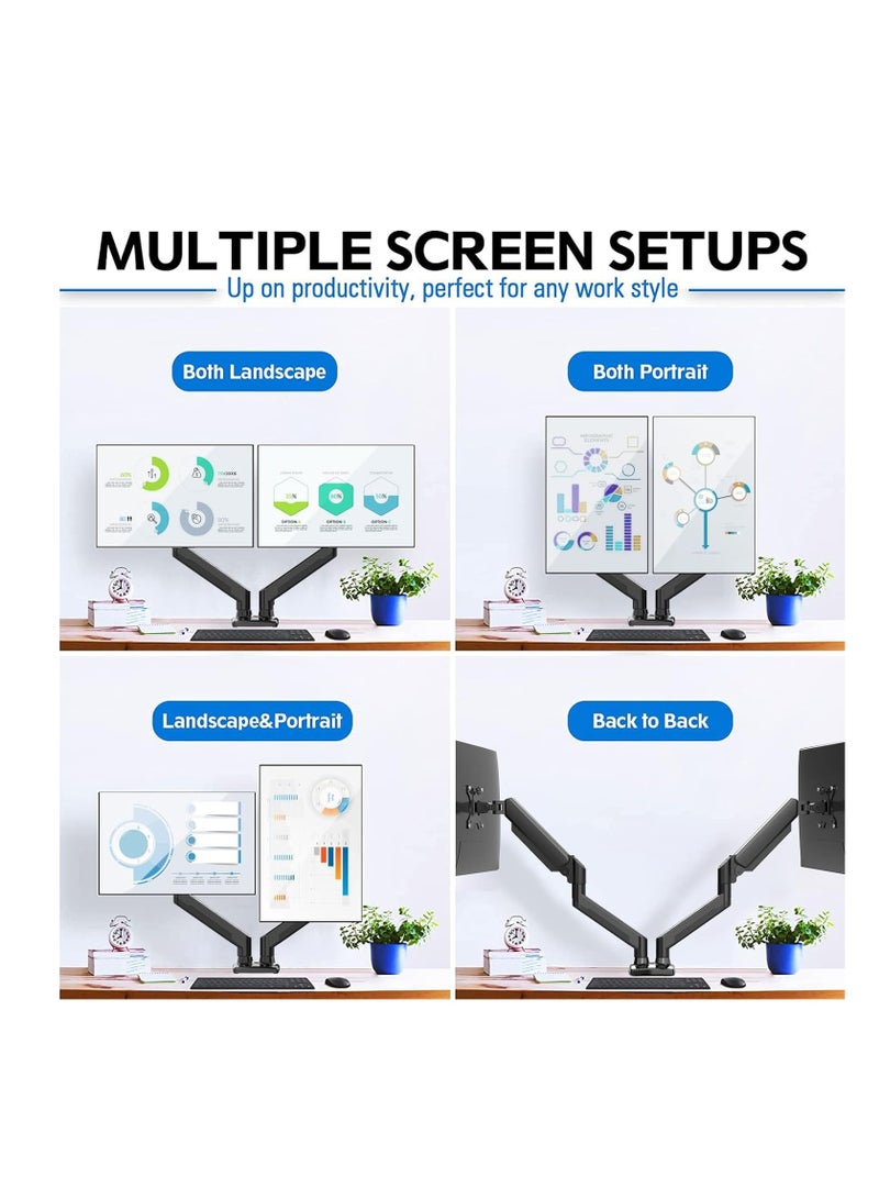 ELTRAZONE Dual Monitor Mount Stand, Adjustable Monitor Stand, Articulating Gas Spring Monitor Arm, Monitor Desk Mount with Clamp and Grommet Base - Fits 13 to 32 Inch Computer Monitors  - Image 2