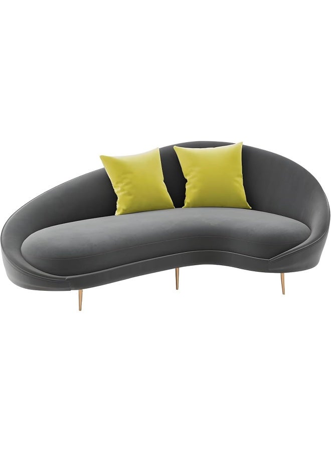 Comfynest Comfynest Contemporary Velvet Solid Color Curved Slope Arm Sofa - Grey, 170.18 x 96.52 x 85.09 cm  - Image 1