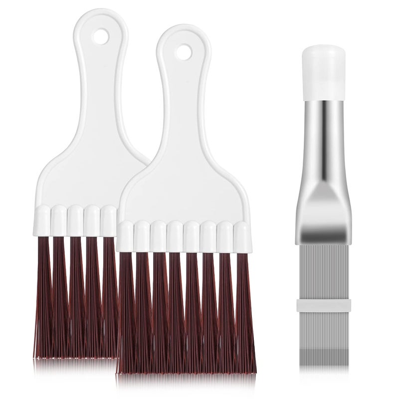 Pimoys 3 in 1 Set Air Conditioner Condenser Fin Comb 1 Coil Cleaner Stainless Steel Fin Comb with 2 Evaporator Radiator Cleaning Whisk Brush