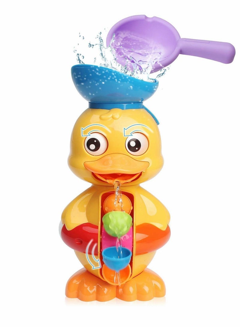 Excefore Bath Toys for Kids, Duck Bathtub with Rotatable Waterwheel&Eyes, Bathroom Strong Suckers Water Scoop Fun Toddlers Boys Girls 1-4 Years - Image 1