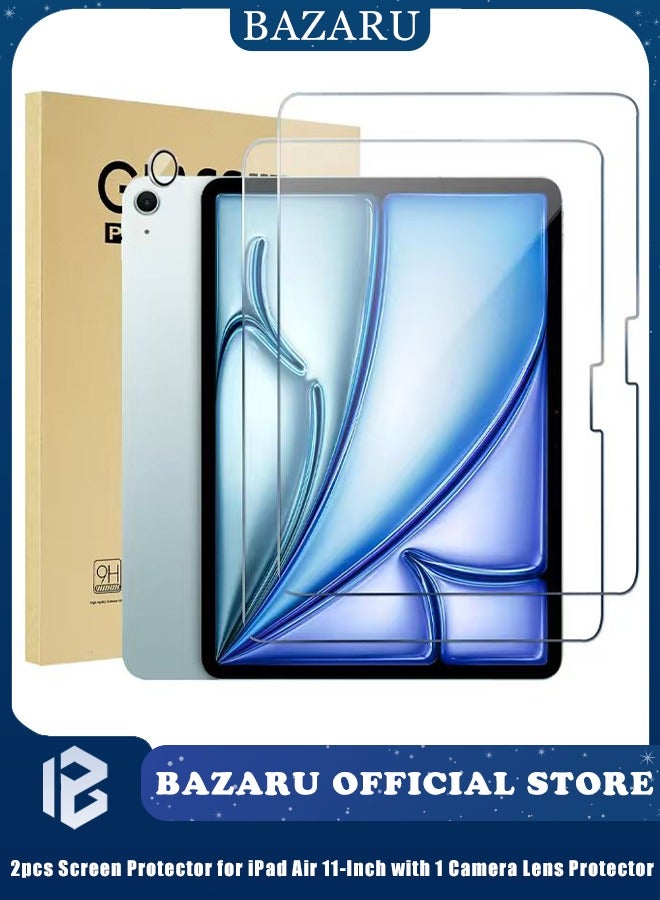 بازار عبوة من قطعتين من واقي الشاشة لجهاز iPad Air مقاس 11 بوصة (M3 2025/M2 2024) - غشاء زجاجي مقوى لجهاز iPad Air A3266/A3267/A3270/A2902/A2903/A2904 مع واقي عدسة كاميرا واحد، واقي شفاف عالي الوضوح مقاوم للخدش بصلابة 9H - Image 1