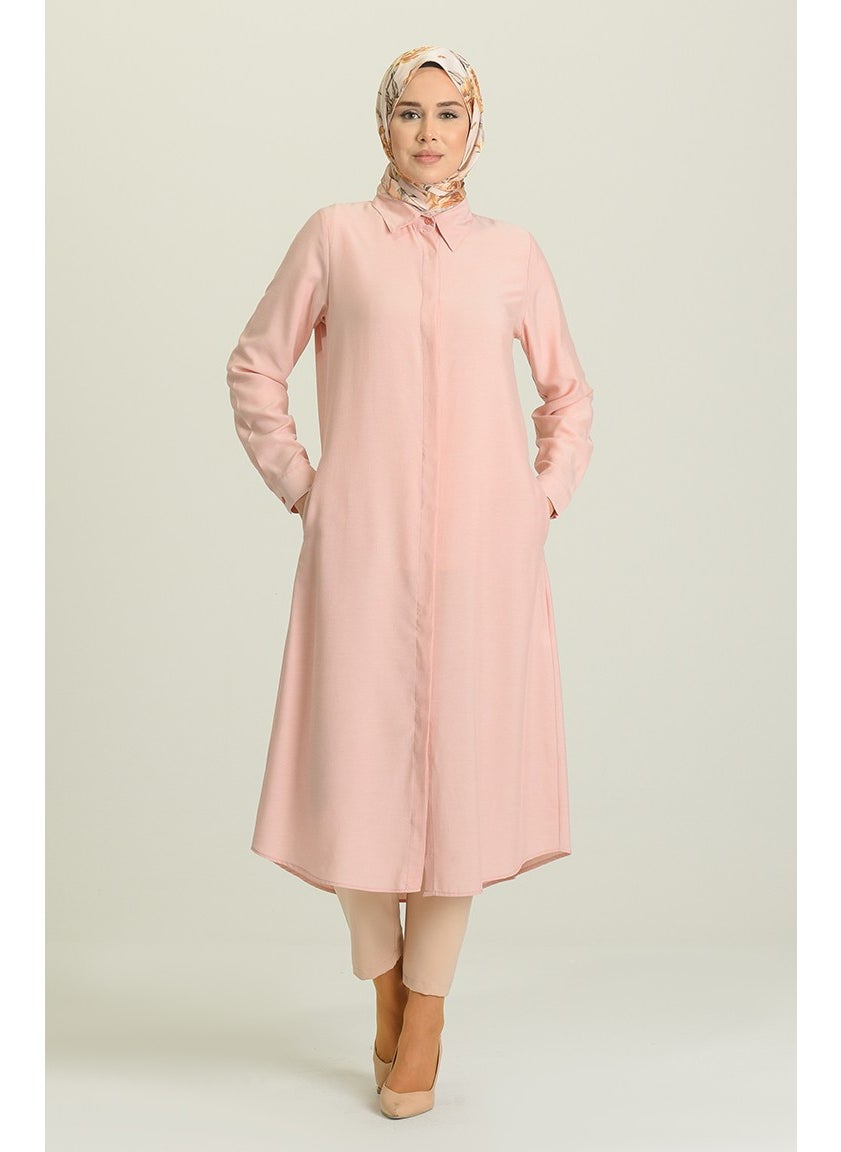 Sefa Merve Pocket Hidden Placket Viscose Tunic 6435-19 Powder  - Image 2