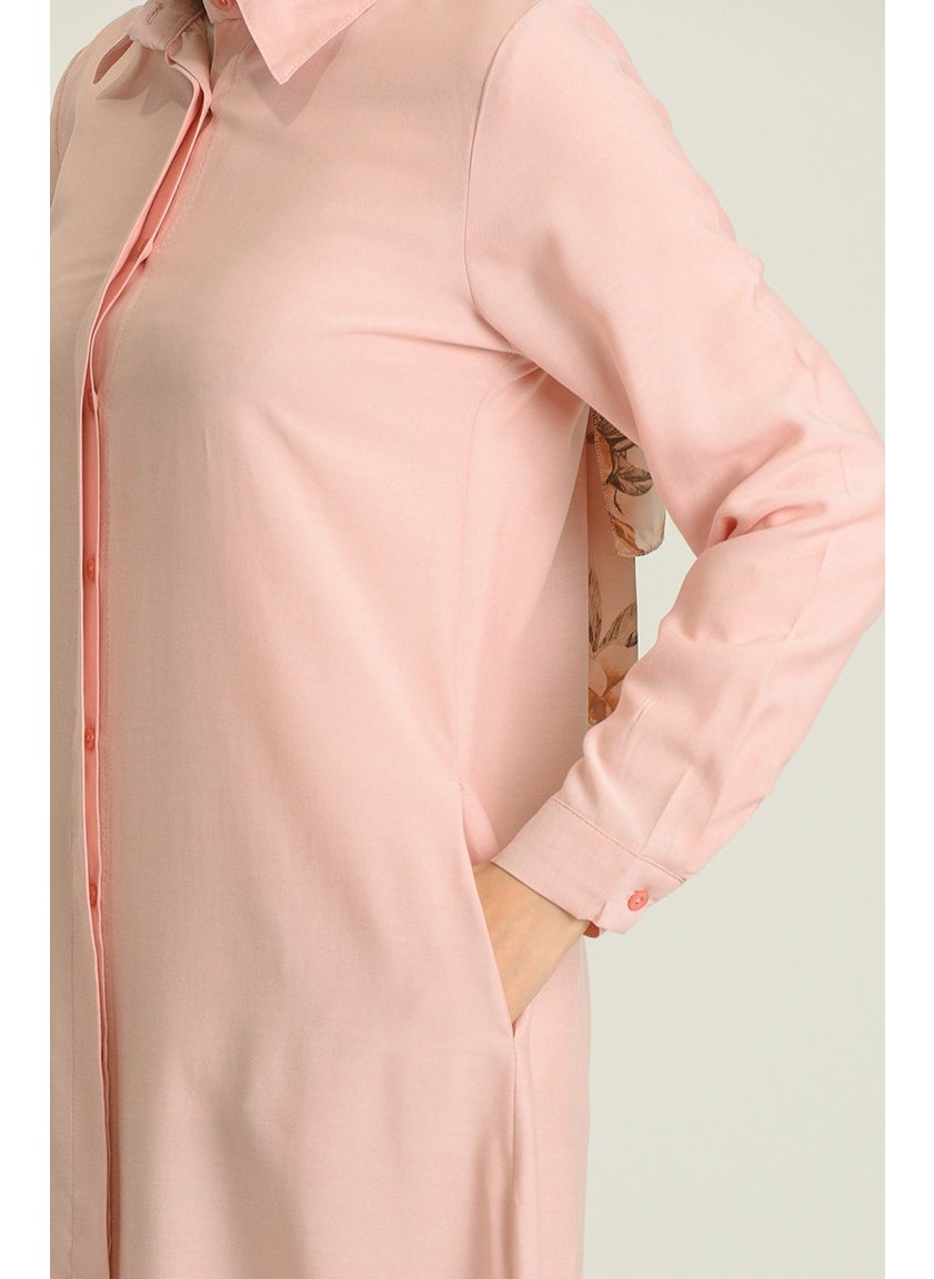 Sefa Merve Pocket Hidden Placket Viscose Tunic 6435-19 Powder  - Image 4