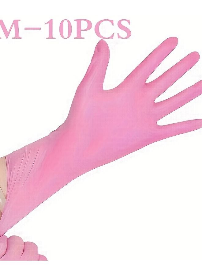 Smart Pink Disposable Nitrile Gloves 10 Pieces M Size Durable Waterproof Powder Free - Image 1