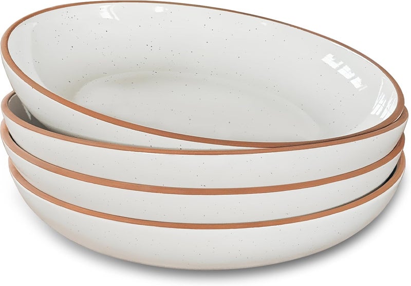 Mora Ceramic Large Pasta Bowls 30oz, Set of 4 - Serving, Salad, Dinner, etc Plate/Wide Bowl - Microwave, Oven, Dishwasher Safe Kitchen Dinnerware - Modern Porcelain Stoneware Dishes, Vanilla White - Image 1