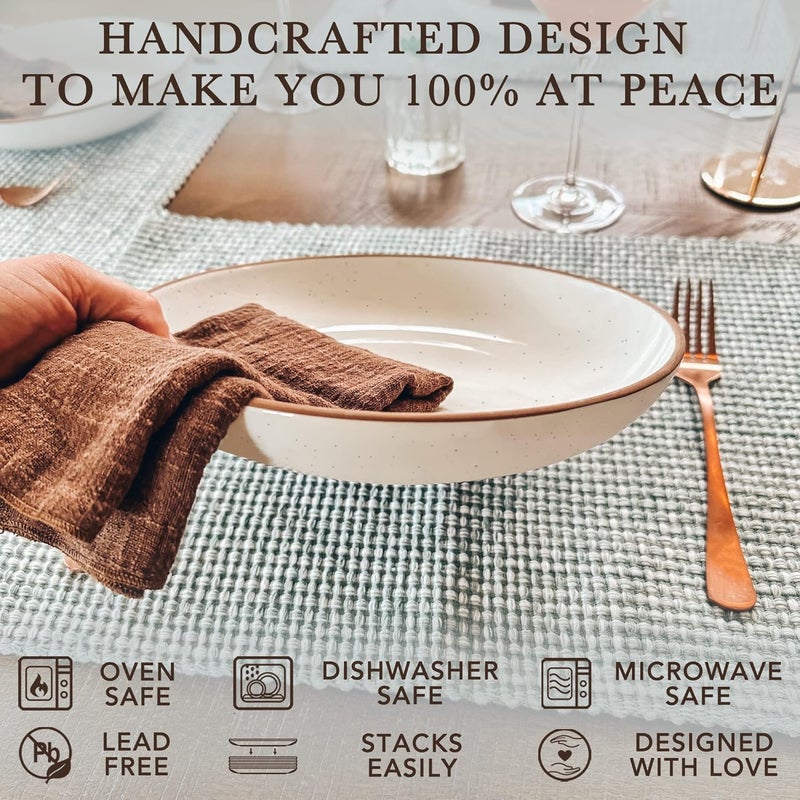 Mora Ceramic Large Pasta Bowls 30oz, Set of 4 - Serving, Salad, Dinner, etc Plate/Wide Bowl - Microwave, Oven, Dishwasher Safe Kitchen Dinnerware - Modern Porcelain Stoneware Dishes, Vanilla White - Image 4