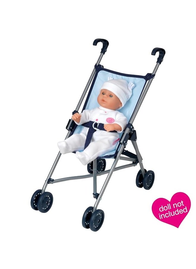 dolls world - Deluxe 4 Wheel Folding Blue Stroller For Dolls Up To 22 inch from Peterkin gift for kids of Age above 3 years - Image 1