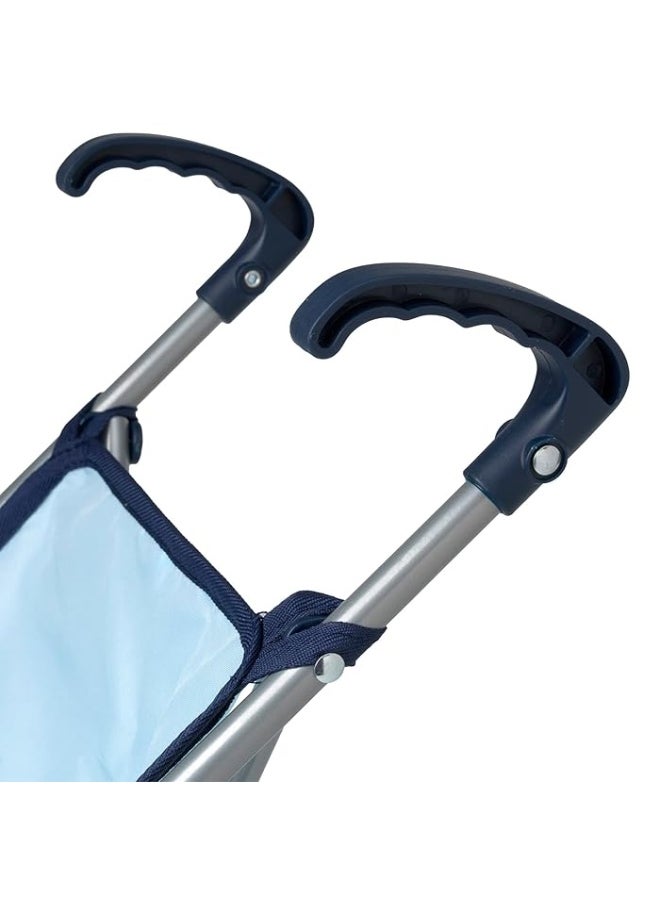 dolls world - Deluxe 4 Wheel Folding Blue Stroller For Dolls Up To 22 inch from Peterkin gift for kids of Age above 3 years - Image 1