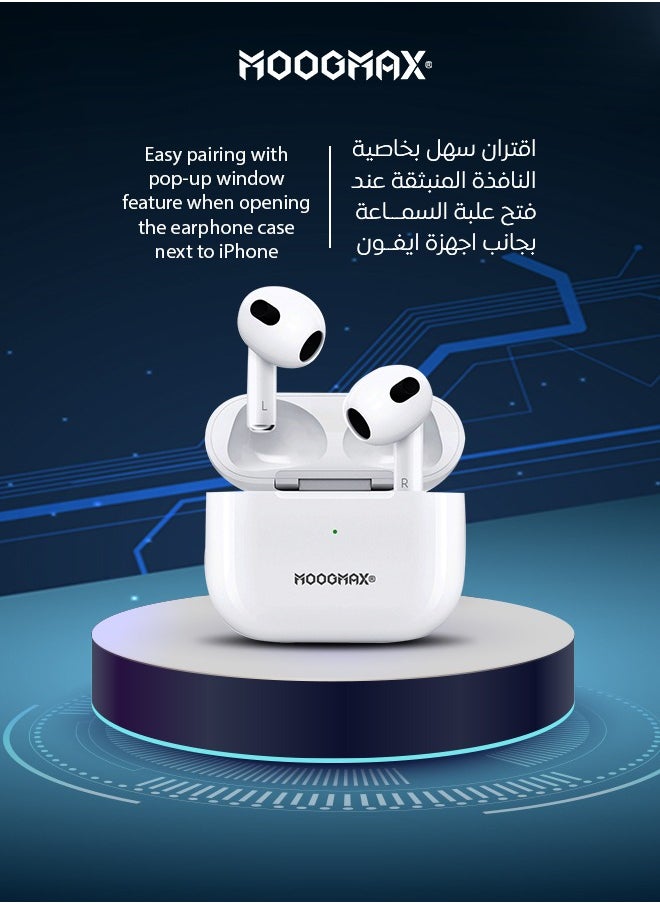 MOOGMAX - Moogmax MX-EP50 TWS wireless Earbuds with powerful sound, clear microphone HD voice, Pop up window (only with Iphone),  and wireless case charging - Image 1