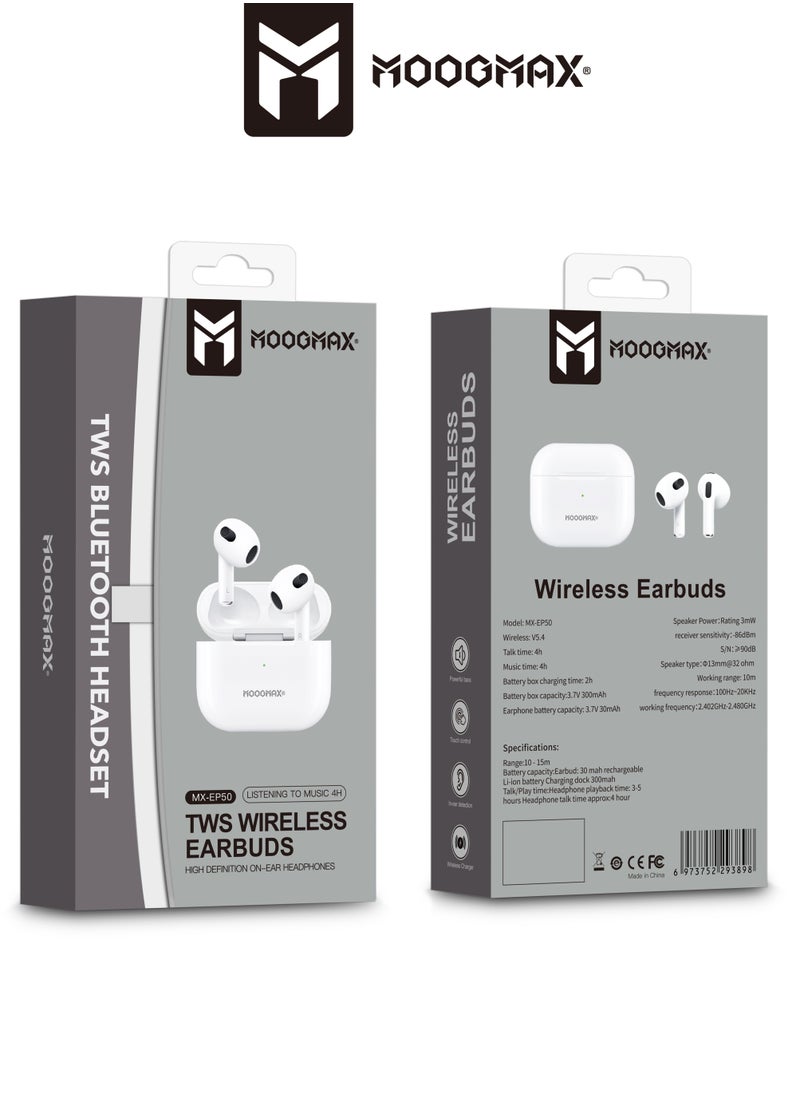 MOOGMAX - Moogmax MX-EP50 TWS wireless Earbuds with powerful sound, clear microphone HD voice, Pop up window (only with Iphone),  and wireless case charging - Image 1