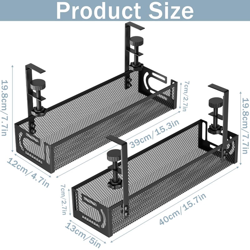 Mzmaxy Cable Management, 2 Pack Cable Management Under Desk No Drill, Metal Cord Organizer with Clamp for Standing Desk, Cable Organizer for Home Office, Black - Image 2