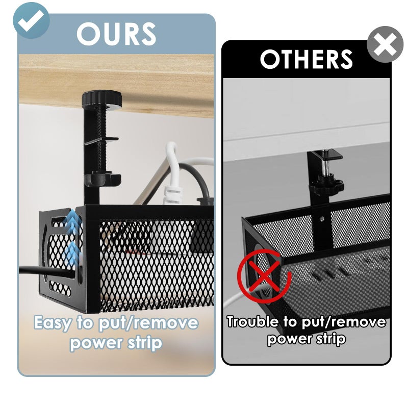 Mzmaxy Cable Management, 2 Pack Cable Management Under Desk No Drill, Metal Cord Organizer with Clamp for Standing Desk, Cable Organizer for Home Office, Black - Image 5