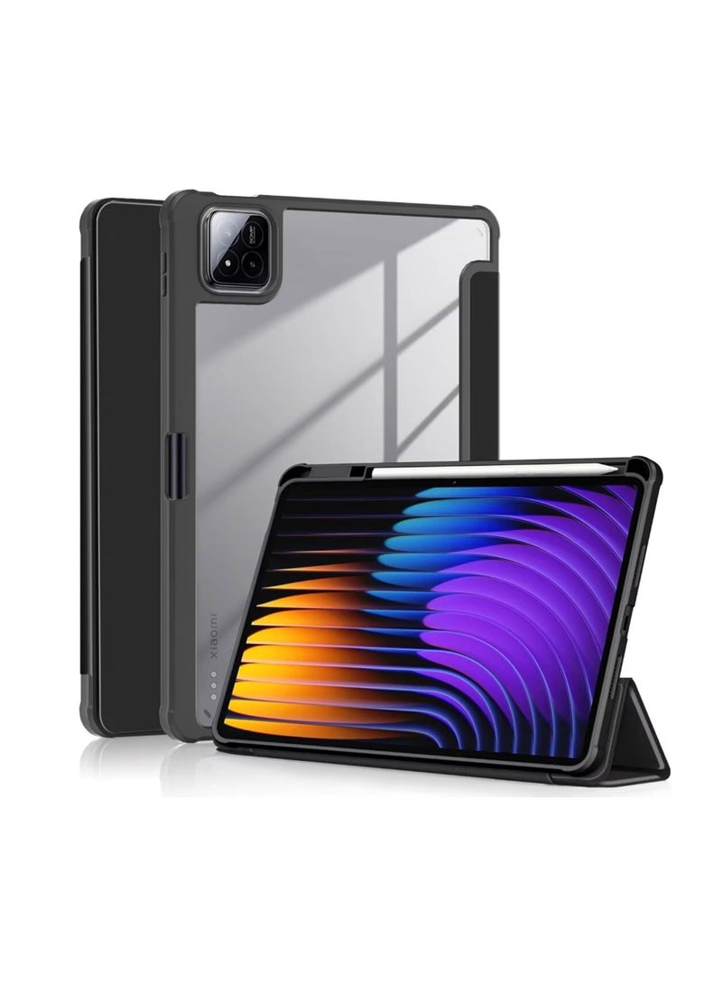 Aookay Case Compatible with Xiaomi Pad 7/7 Pro 11.2 Inch 2025 Cover, Clear Acrylic Multi-Angle Hard PC Back Case with Pen Holder Protective Stand Shockproof Cover (Black)  - Image 1
