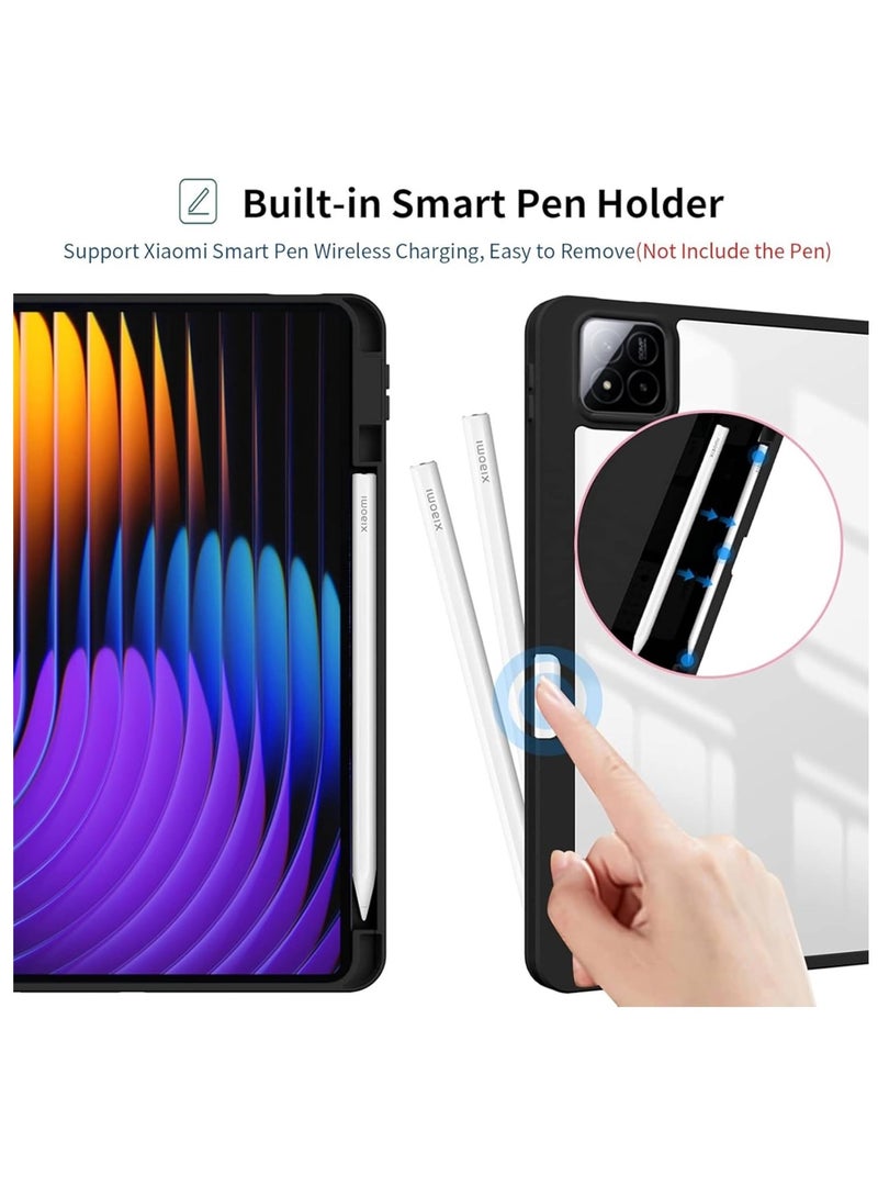 Aookay Case Compatible with Xiaomi Pad 7/7 Pro 11.2 Inch 2025 Cover, Clear Acrylic Multi-Angle Hard PC Back Case with Pen Holder Protective Stand Shockproof Cover (Black)  - Image 5