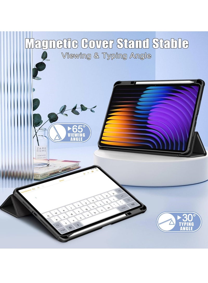 Aookay Case Compatible with Xiaomi Pad 7/7 Pro 11.2 Inch 2025 Cover, Clear Acrylic Multi-Angle Hard PC Back Case with Pen Holder Protective Stand Shockproof Cover (Black)  - Image 4
