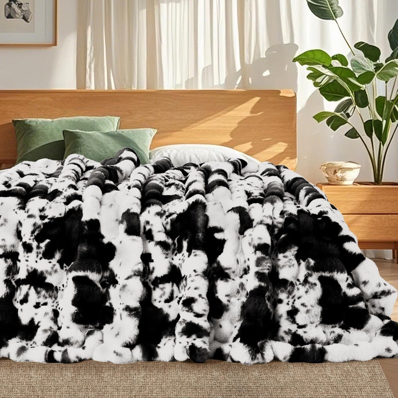 Touchat Cow Print Blanket for Couch, Faux Fur Throw Blanket, Super Heavy Warm Cozy Blankets for Bed Sofa, Bubble Plush Fuzzy Soft Mink Blanket for Living Room Bedroom, Cow Black - Image 4