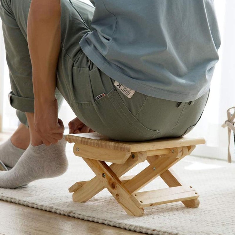 Folding Wooden Step Stool 7 Inch Height Supports 300 Lbs For Living Room Kitchen Garden - Image 5