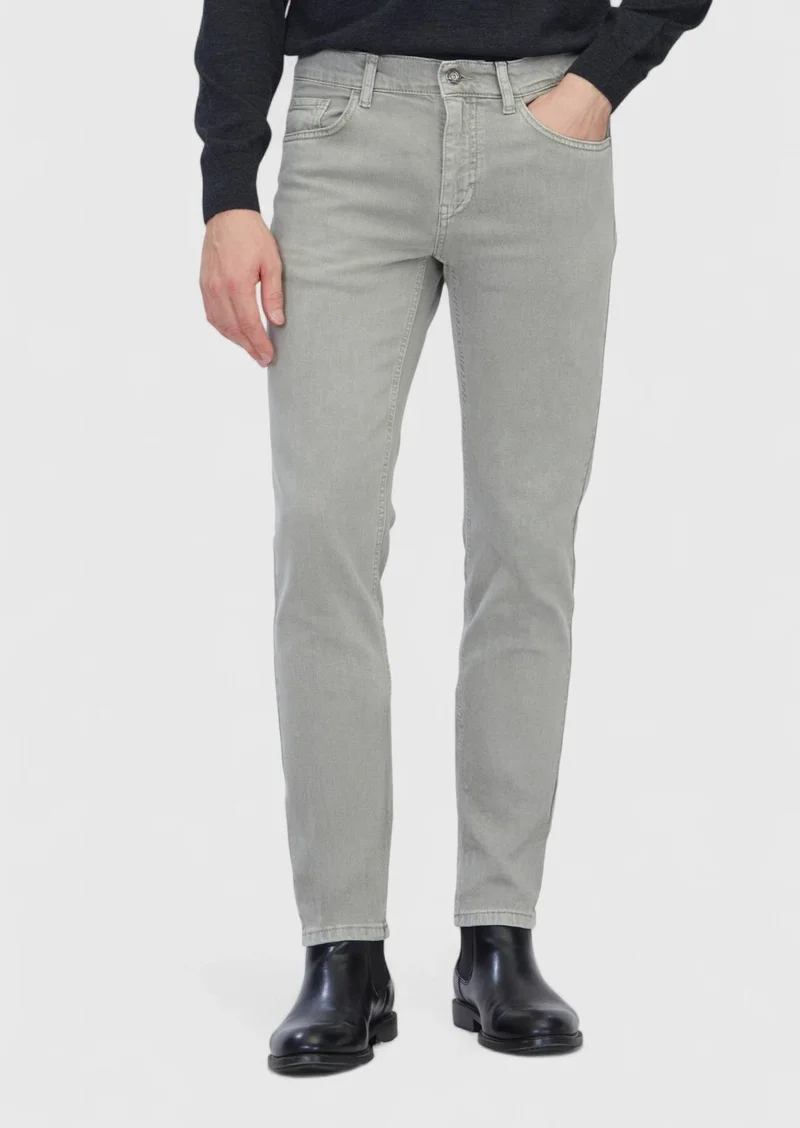 Ramsey Light Green Slim Fit Denim Cotton Blended Trousers