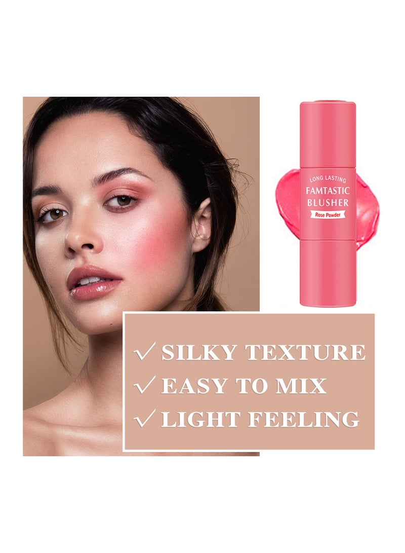 3 Pcs Blush Stick with Brush, Waterproof Multi Cream Blush Stick Makeup, Lightweight, Long-lasting, Easy To Use, 2 in 1 Multi Stick Blush for Cheeks & Lip Tint & Eyeshadow Makeup, for All Skin - Image 3