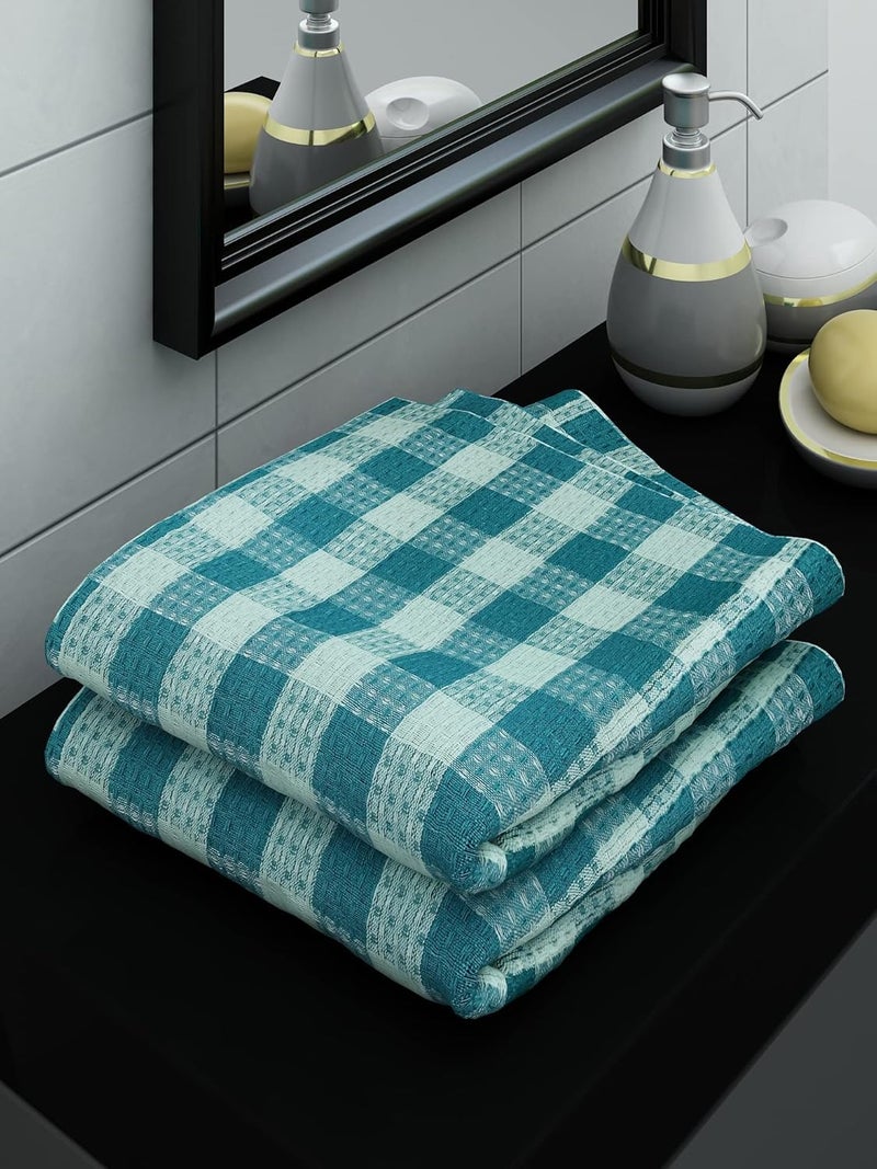 Athom Living Ecosaviour Premium Cotton Bath Towel Green Checkers Pack of 2