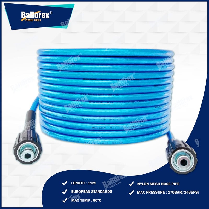 BALLOREX 11 meter Car WasherPressure Washer Hose Pipe Size M22 Connector Compatible with JPT StarQ Ballorex Vantro Btali Gaocheng Cazar Blue - Image 2