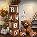 TREWAVE Wood Grain Printing Baby Shower Display Boxes Party Decorations Neutral Gender Reveal Party Backdrop Brown Teddy Bear Baby Stacking Blocks Backdrop with Letters for Boy Girl Birthday Party - Image 3