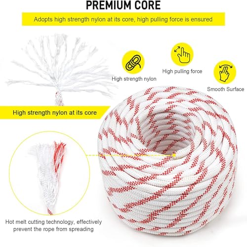 White Tech 12mm Climbing Static Rope Nylon 32 KN Breaking High Strength Industrial Safety Rope, Hiking Climbing Fire Escape Rappelling Construction Height Ideal (12MM 50MTR) - Image 5