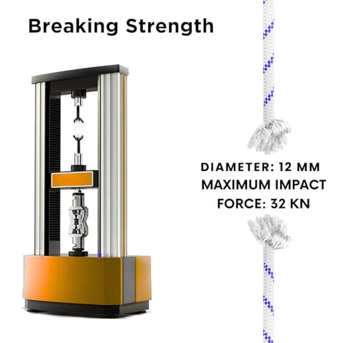 White Tech 12mm Climbing Static Rope Nylon 32 KN Breaking High Strength Industrial Safety Rope, Hiking Climbing Fire Escape Rappelling Construction Height Ideal (12MM 50MTR) - Image 3