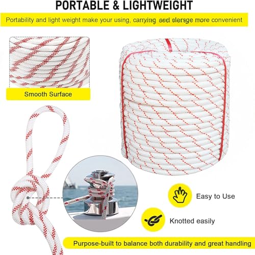 White Tech 12mm Climbing Static Rope Nylon 32 KN Breaking High Strength Industrial Safety Rope, Hiking Climbing Fire Escape Rappelling Construction Height Ideal (12MM 50MTR) - Image 4