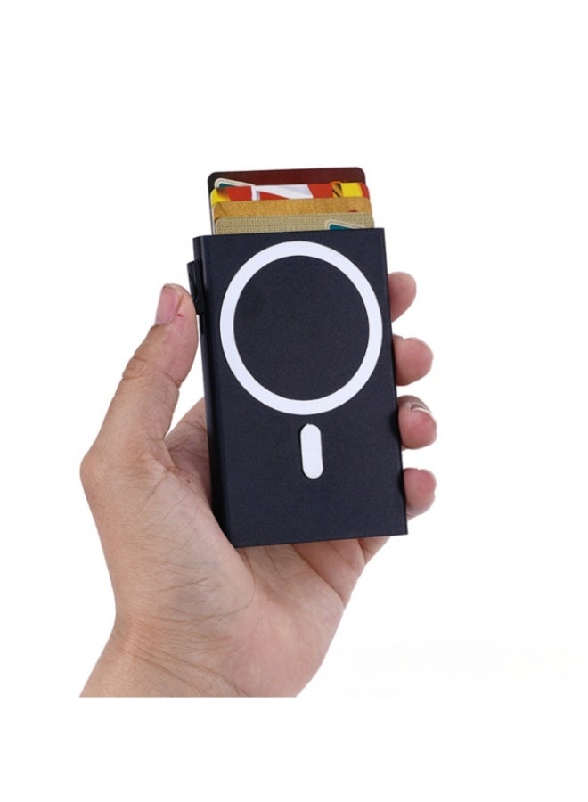 SafiDur Magnetic Aluminum Alloy Card Bag Automatically Pops Up Business Card Box, Anti-Theft Brush, Anti Demagnetization Rfid Card Holder, Metal Card Clip - Image 2