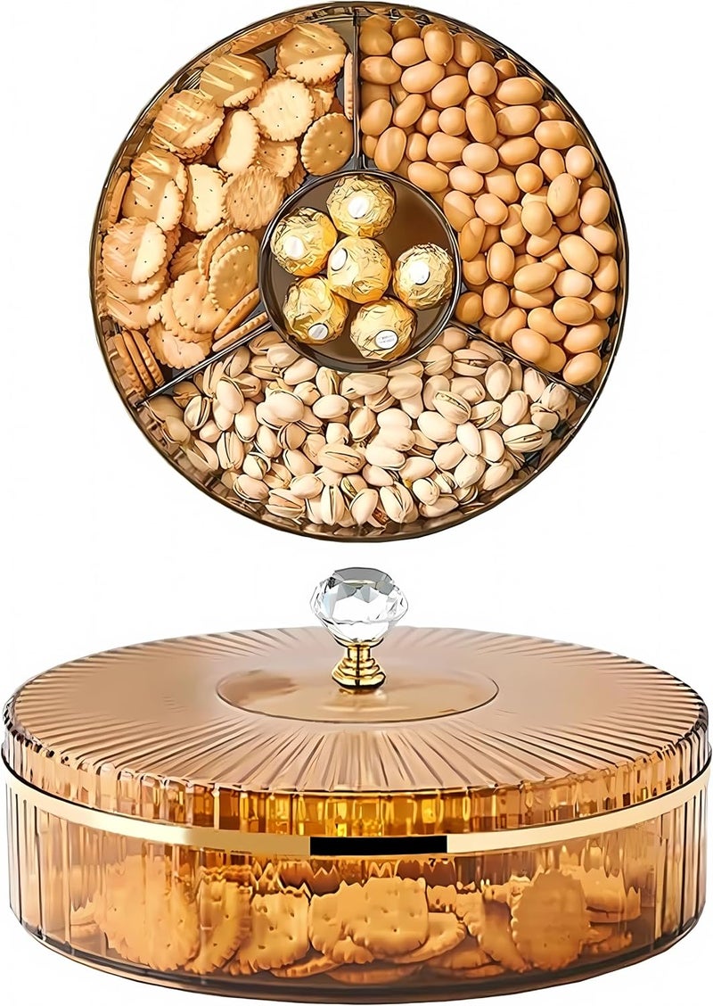 WAMIT 10 Inch Split Serving Tray with Lid - Snack Box Deli Container for Parties, Entertaining, Picnics - Portable Snack Platter Organize Candy, Fruit, Nuts, Snacks (Gold) - Image 1