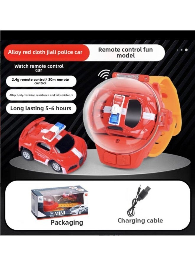 【Direct Supply】 Online Red Toy Watch Electric Mini Remote Control Car Car Children's Male-Color:Red Alloy Police Car - Image 1