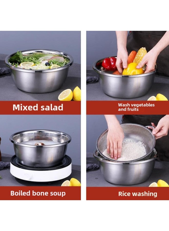 Stainless Steel Drain Basket Household Fruit Basket And Noodle Egg Seasoning Wash Vegetable Drain Basin-Specifications:24cm Solid Basin + 22.5cm Leaky Basket Two-piece Set-Color:Default - Image 2
