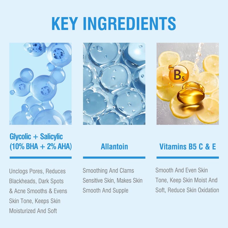 BACHERI 10% Glycolic Acid + 2% Salicylic Acid Peel Pads - BACHERI Resurfacing Pads For Face with Vitamins B5, C & E, Allantoin - Exfoliating Facial Peel for Dark Spots, Blackhead, Acne, 55 Pcs - Image 3