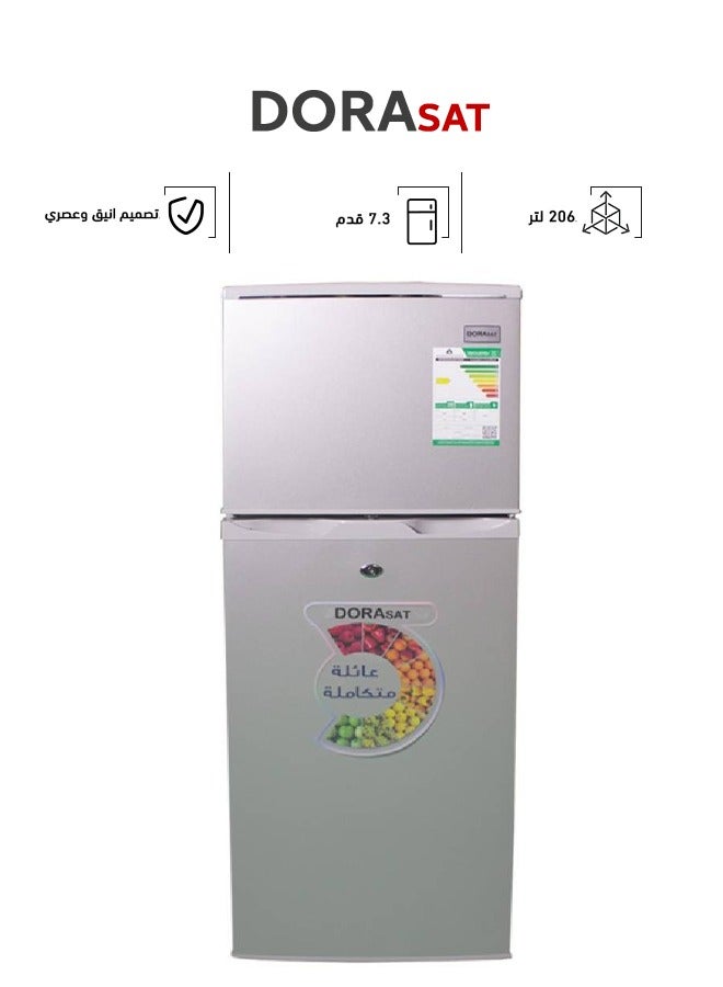 Dora Sat Two-Door Refrigerator - Ice - 206 Liters - 7.3 Feet - Silver - DS210DF-S - Image 1