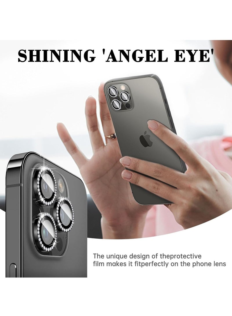 "Black Diamond Camera Lens Protector for iPhone 16 Pro/Pro Max – Bling Tempered Glass Cover with Automatic Alignment Metal Rings and Glitter Stickers" - Image 2