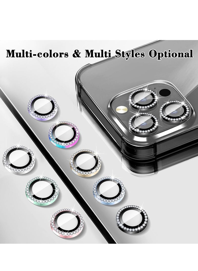 "Black Diamond Camera Lens Protector for iPhone 16 Pro/Pro Max – Bling Tempered Glass Cover with Automatic Alignment Metal Rings and Glitter Stickers" - Image 3