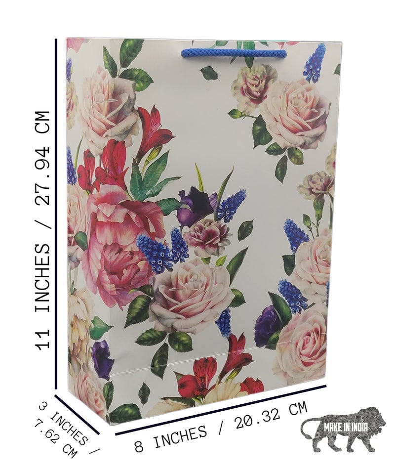 Arrow Paper Products Deluxe Rose Flower Printed Paper Gift Bags for Return Gifts | Weddings | Birthday | Holiday Gifting & Presents (Size: 28x20x7.5 cm | Pack of 20) - Image 4