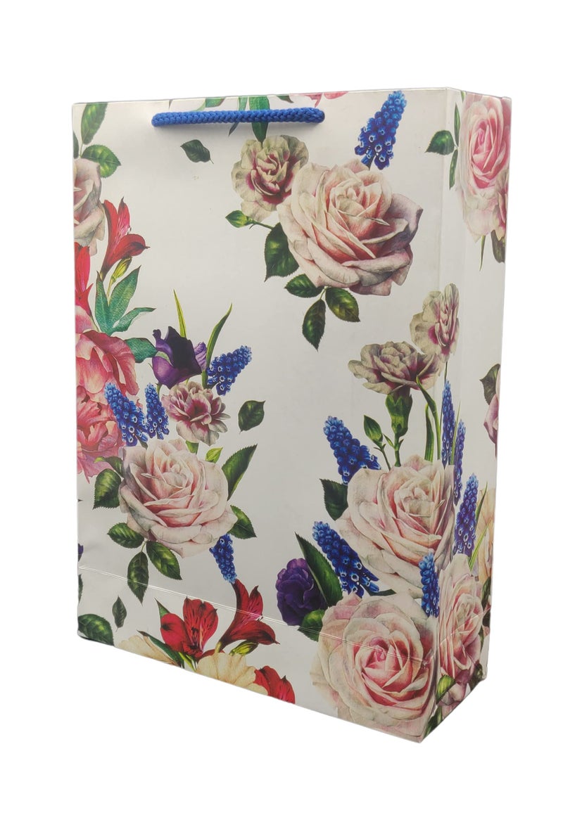 Arrow Paper Products Deluxe Rose Flower Printed Paper Gift Bags for Return Gifts | Weddings | Birthday | Holiday Gifting & Presents (Size: 28x20x7.5 cm | Pack of 20) - Image 1
