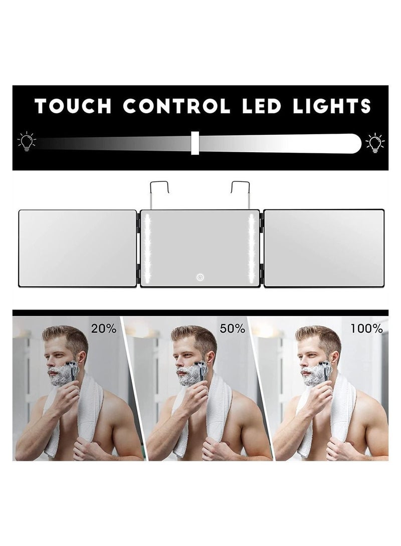 3 Way Barber Mirror,LED Light, 360 Degree Mirror for Men,USB with Height Adjustable Telescoping Hook,Suitable Hair Cutting, Hairstyling, Shaving, Grooming, Coloring and Makeup